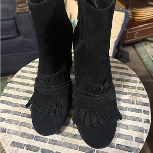 Etienne‎ Aigner Marina Moc Fringe black suede boots size 9.5